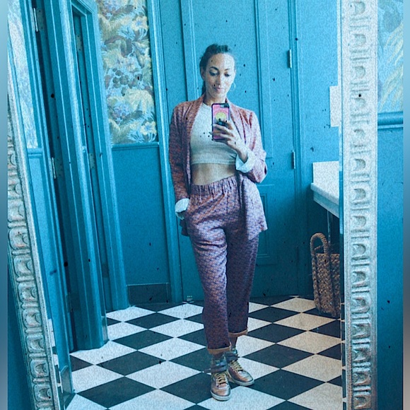 RAQUEL ALLEGRA GOLD FLOWER TILE SUIT SZ 0 - Picture 2 of 10